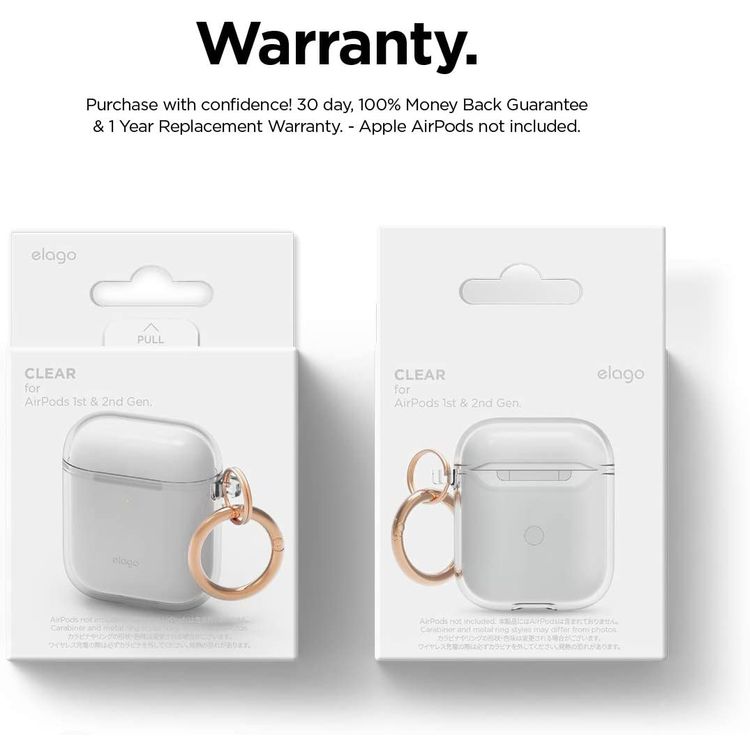Elago Clear (TPU) Hang Case Compatible for Apple AirPods 1&2 Generation, Front LED Visible, Scratch Resistant, Drop Resistant, Dustproof and Absorbing Protective Cover