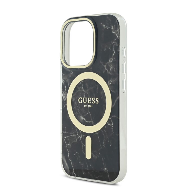 Guess Magsafe IML Hard Case with Marble Design for iPhone 16 Pro Max, Comfortable Grip, Easy Snap-On, Precise Port Cutouts - Black