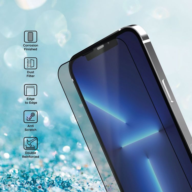 Liberty Guard Matte Full Cover Rounded Edge Screen Protector for iPhone 13 Pro/13 with Dust Filter, Anti Shock & Anti Impact - Black