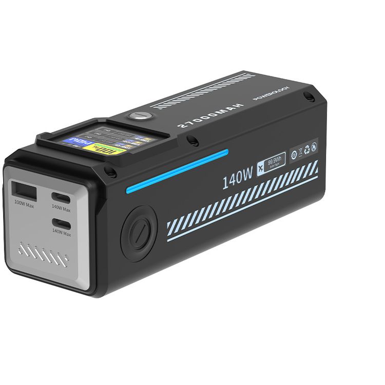 Powerology 27000mAh Smart Display Power Bank with 140W Power Delivery, USB-A & Dual USB-C Ports, 30cm 60W USB-C to USB-C Cable, Simultaneous Charging, Laptop Charging, Built-in Safeguards - Black
