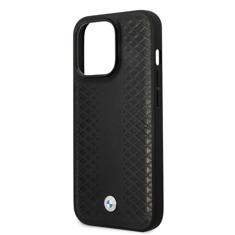 BMW Magsafe Compatibility Signature Collection Genuine Leather with Diamond Hot Stamp Pattern iPhone 14 Pro Compatibility - Black