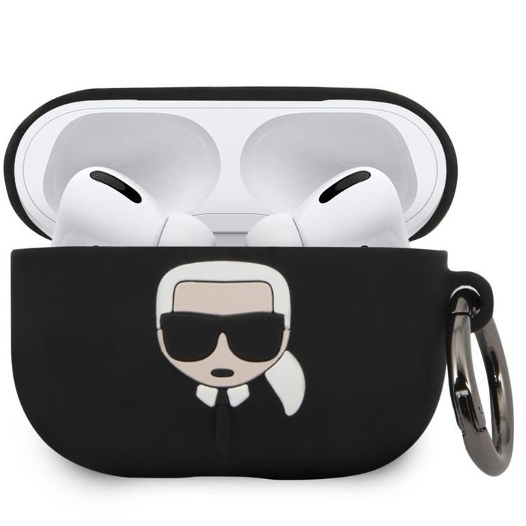 Karl Lagerfeld Bundle Ikonik Silicone Airpods Pro Case, high quality silicone,  fits perfectly + Mirror Powerbank 2000mAh, Li-polymer Battery - Black