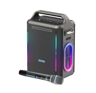 Powerology Karaoke Party Speaker, 30000mAh Battery Capacity, Bluetooth Version 5.3, 3-4 Hours Charging Time, 20 Hours Working Time, Wireless Microphone, Built-in Flashlight - Silver