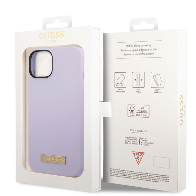 Guess Magsafe Silicone Case With Metal Plate Logo - Purple