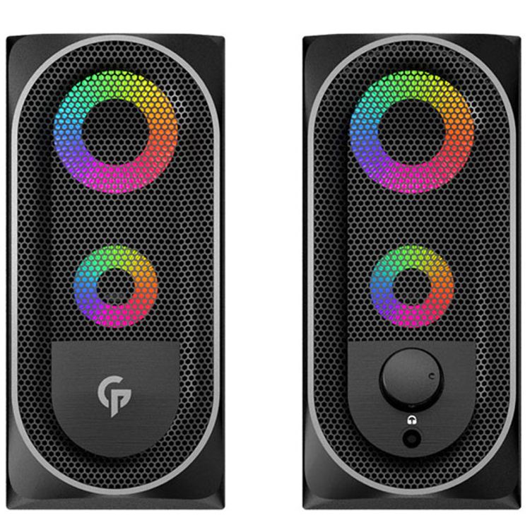 Porodo Gaming Stereo Speakers 10W, RGB Light Effect Speaker, Lighting Touch Sensor, USB & 3.5mm Universal Plug, Volume Control Knob, Portable Computer Speaker - Black