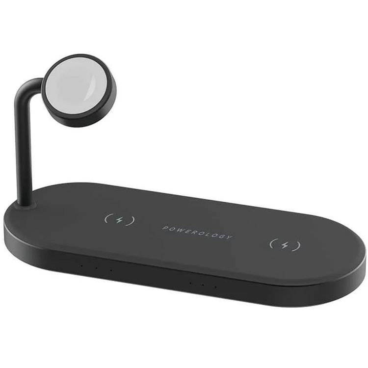 Powerology Portable 4-in-1 Fast Charging Power Dock with 49W Total Output, 60W UK 3-Pin Adapter Included, PowerDash 3.0, Apple Watch Series 1-5 Compatibility - Black