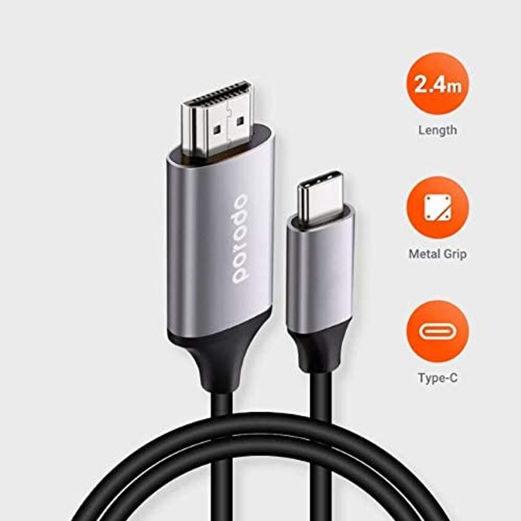 كابل بورودو من النوع سي إلى 4ك HDMI بطول 2 متر / 6.6 قدم مع غلاف ألومنيوم فاخر ، فيديو 4ك @ 60 هرتز ، موصل HDMI عالي الدقة ، وصلة من مادة بولي فينيل كلوريد متينة ، سلك توصيل وتشغيل - رمادي