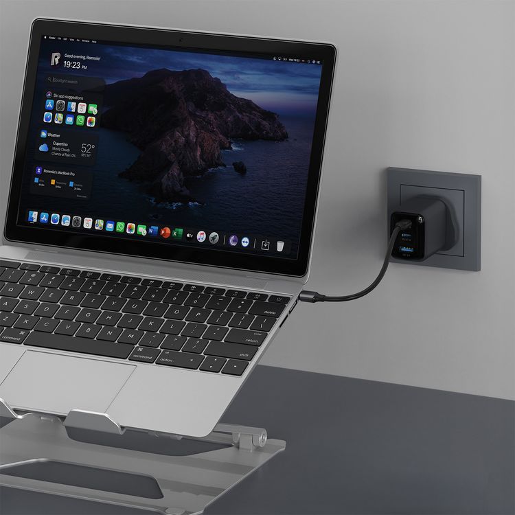 Powerology Volt-X 67W Multi-Port GaN Wall Charger with Advanced Safety Features, USB-A & Dual USB-C Ports, Compact Travel Size, Wide Compatibility, Fast Charging Speed, GaN Technology - Black