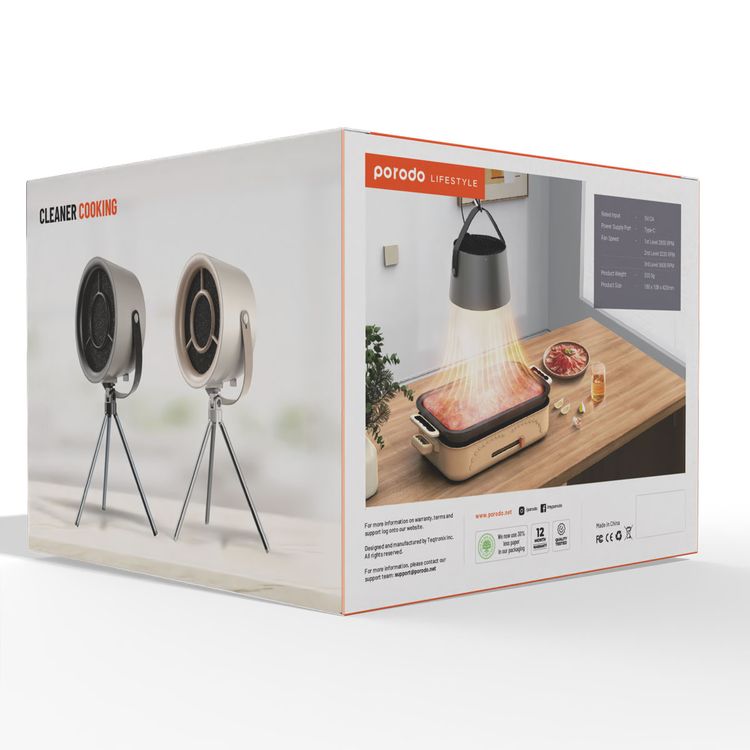 Porodo Lifestyle Portable Mini Smoke Exhaust with Filter, Washable Filters, Powerful Suction, Polymer Filter,  Adjustable Fan Speed - Gray 