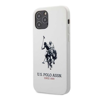 CG Mobile U.S. Polo Assn. Liquid Silicone Hard Case DH Logo for iPhone 12 / 12 Pro (6.1") Shock & Scratch Resistant, Suitable with Wireless Chargers Officially Licensed - White