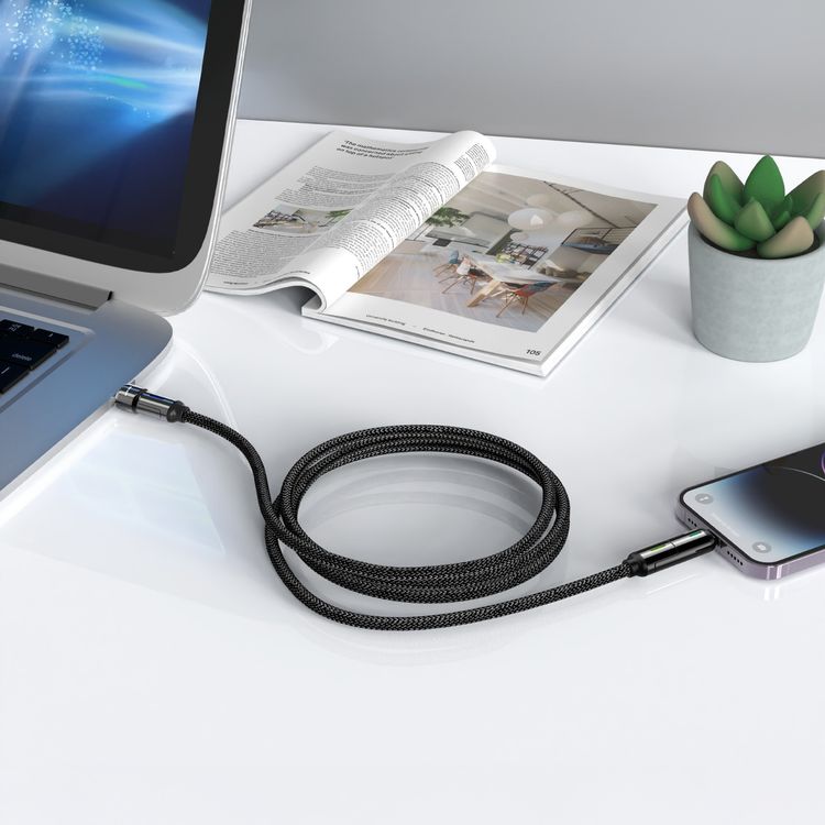 Green Lion 4-in-1 LED Braided Cable, 1.2m, 480 Mbps Data Transfer, Braided, Zinc Alloy & Zinc Alloy Shell, 30W, 10000 Bends Lifetime, Universal Compatibility - Black