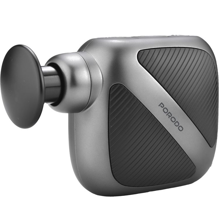 Porodo Lifestyle Pocket-Sized Muscle Relief Massager with Customizable Speed Settings, Quiet Operation Technology, 4 Speed Levels, 15 Minute Auto Shut-Off, 3 Interchangeable Heads  - Gray