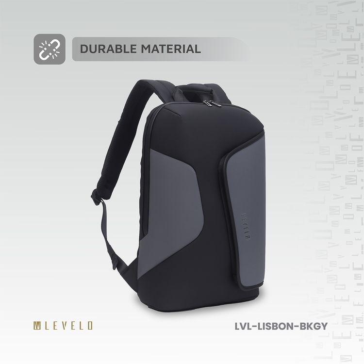 Levelo Lisbon Carrying Laptop & Universal 15.6” Backpack with Water Resistance Polyester, Laptop Compartment, Durable Material, Strap Pocket  - Black / Gray