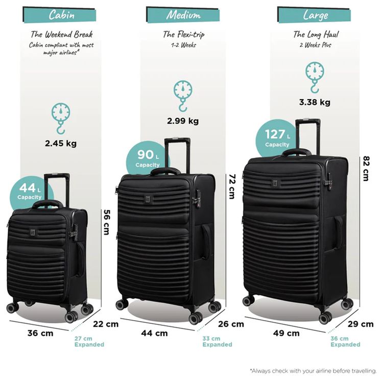 it luggage Precursor Unisex Lightweight Soft Case Trolley, Expandable Polyester Luggage with 8 Spinner Wheels, Telescopic Handle & TSA Lock - Large / Black