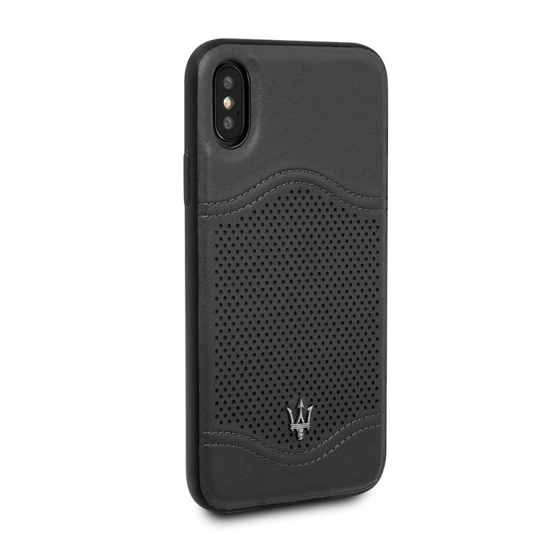 Maserati Granlusso Genuine Leather Hard Case for iPhone X - Dark Gray
