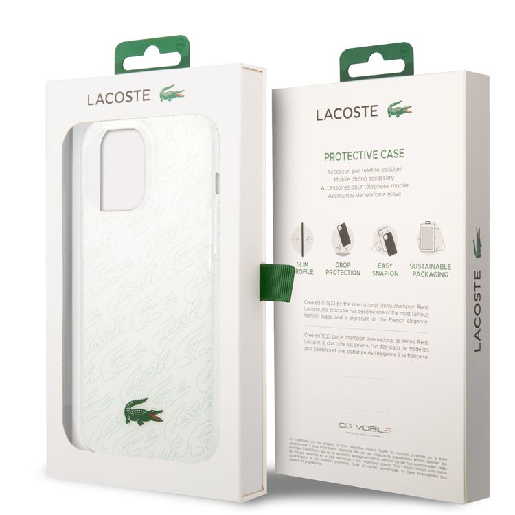 Lacoste Hard Case IML Double Layer & Dyed Bumper Signature Pattern - iPhone 14 Pro Max - White