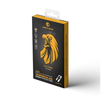 واقي شاشة Liberty Guard 3D بحواف دائرية من السيليكون الأسود لهاتف iPhone 12 Pro، مضاد للصدمات والتأثير - أسود