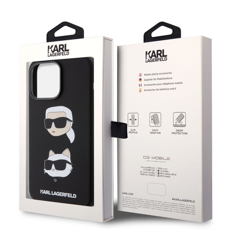 Karl Lagerfeld Silicon Hard Case with Karl Lagerfeld & Choupette Heads for iPhone 15 Pro Max - Black