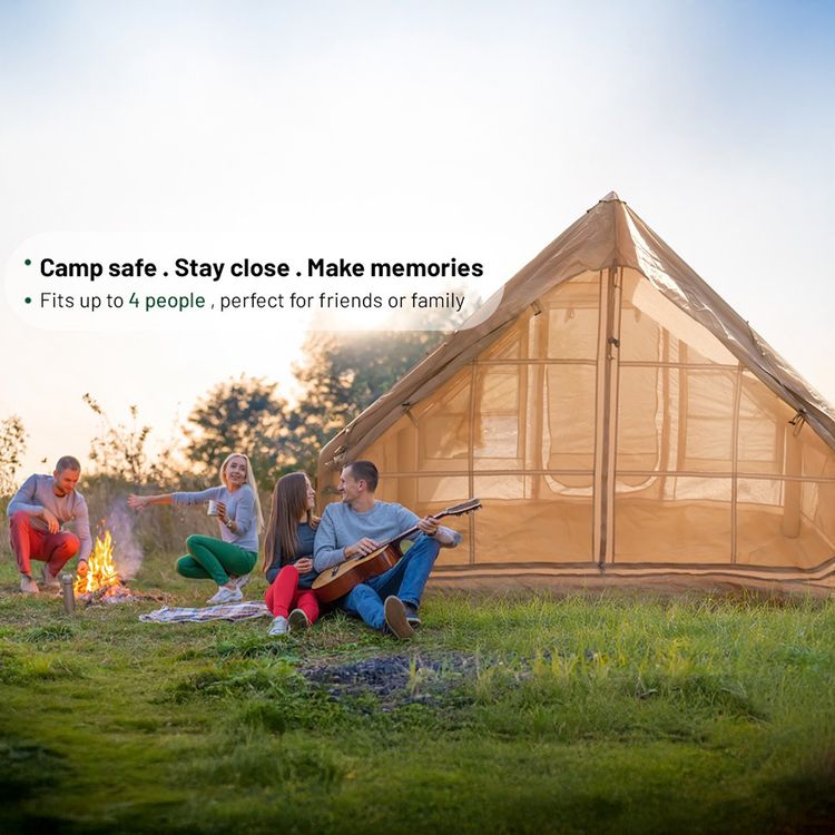 Green Lion GT-4X Inflatable Camping Tent, Breathable Anti-Mosquito Design, 3-4 Persons Capacity, Storage Pockets, Ventilated Windows- Beige