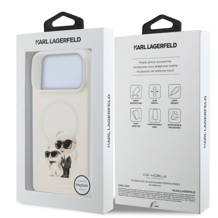Karl Lagerfeld MagSafe IML Case with Aquarelle Karl & Choupette Heads for iPhone 17 Pro Max, Slim Profile, Comfortable Grip, Sustainable Packaging, Easy Snap-On, Drop Protection - White
