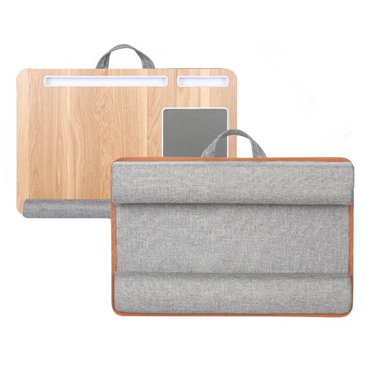 Green Lion Portable Laptop Desk with 17" Screen Size, Dual Cushions, Wood & Fabric Material, Carry Strap, Mouse Pad, Phone & Tablet Holder, 3kg Max Load - Gray