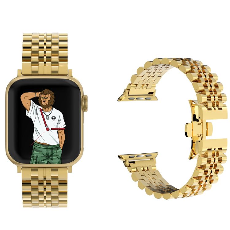 Green Lion Picolla Acero Correa Watch Strap for Apple Watch 42/44mm, Stainless Steel Material, Easy to Install, Comfortable Wear, Slide & Click System - Gold