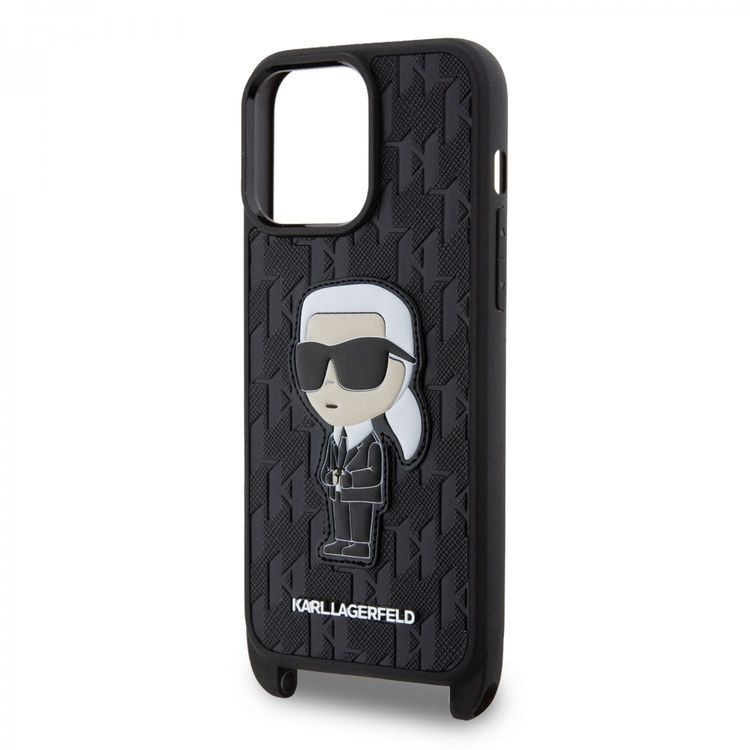 Karl Lagerfeld Crossbody Monogram IKonIK NFT Hard Case for iPhone 15 Pro Max - Black