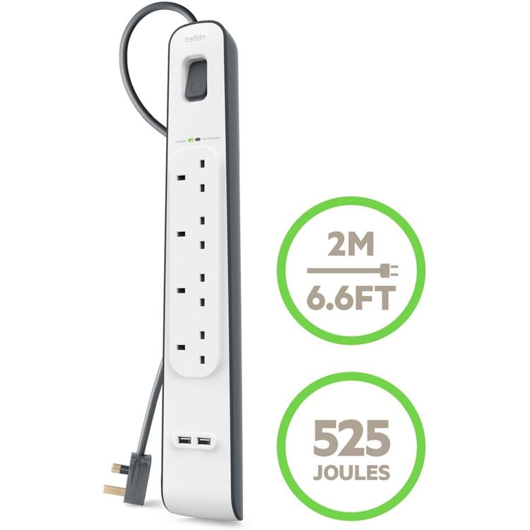 Multiport Extension Belkin BSV401AF2M 4-Way Surge Protection Strip - White