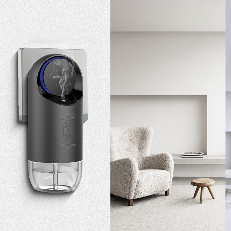 Porodo Wall Plug-in Essential Oil Diffuser with Customizable Mist Intervals, 120mL Capacity, 200-250m³ Coverage Area, 60s, 180s & 360s Timer Settings, Refill Indicator Light, Waterless Diffusion - Black