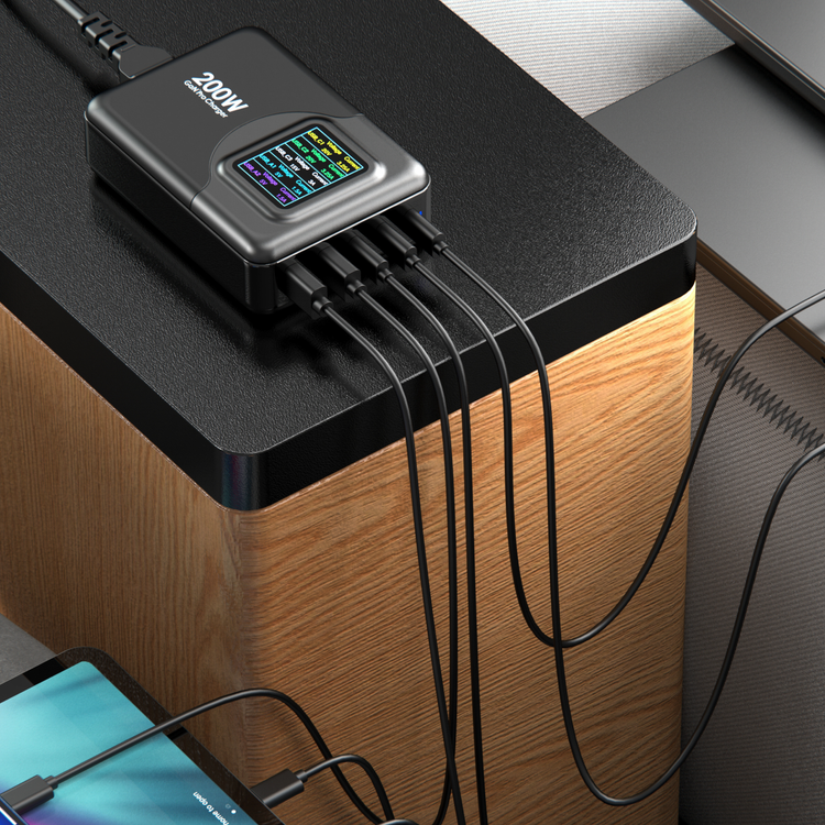 Powerology 200W GaN Charging Terminal Simultaneous Fast-Charging for Multiple Devices - Black