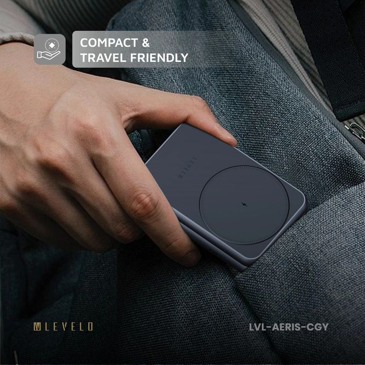 Levelo Aeris 3-in-1 Foldable Wireless MagSafe Charger with iWatch Wireless Charger, ABS & Silicone Material, Short Circuit Protection, LED Indicator, Over-Charge & Over Current Protection, 15W Wireless Fast Charging - Cloudy Gray