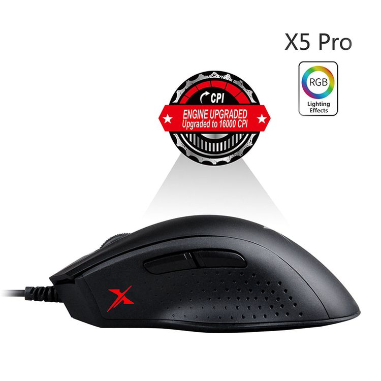 Bloody X5 Pro for RGB Esports Gaming Mouse with 3389 16K Optical Sensor, Anti-Slip Grip Handling, Wired Gaming Mouse with 4 Customizable Sensor Sensitivity - Black