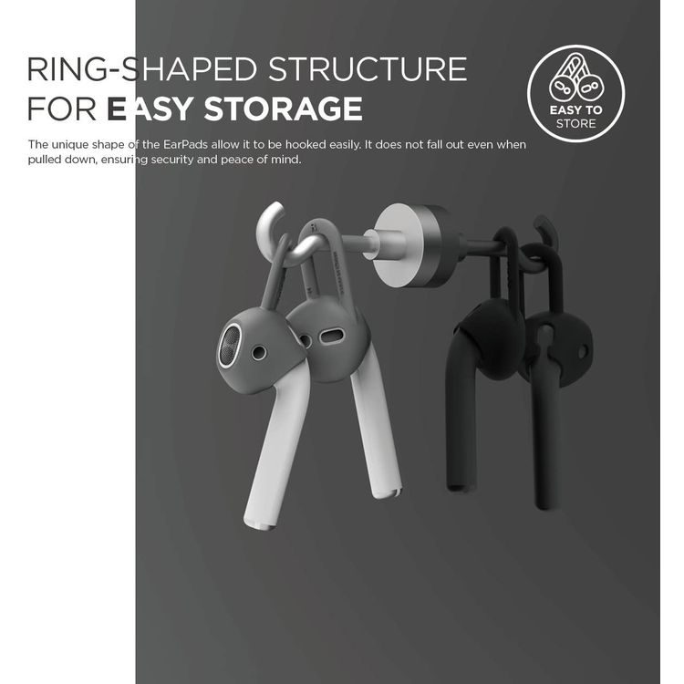 إيلاجو وسادة أذن من السيليكون لأجهزة ابل ايربودز من الجيل 1/2 ، حجمان ، سيليكون ممتاز ، تحافظ على أمانها وثباتها ، أسود