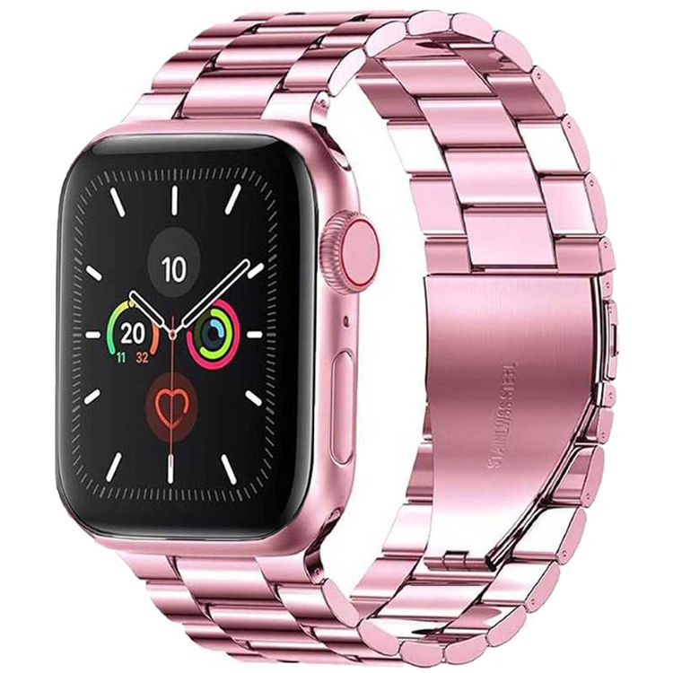 Green Lion Link Stainless Steel Strap for Apple Watch 42/44/45/49mm, Double Button Folding Clasp, Lightweight & Easy to Install, Comfortable to Wear, Waterproof - Rose Gold