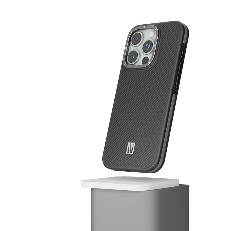 جراب Levelo Ox Carbon لهاتف iPhone 15 Pro Max، متوافق مع MagSafe، زوايا معززة مع واقي هواء، حواف مقاومة للصدمات، مقاومة للخدش 3H، إطار كاميرا مرتفع - رمادي