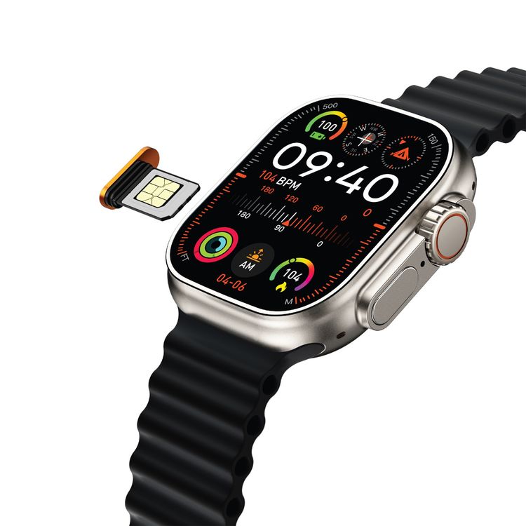 Green Lion 4G Ultra Smart Watch Android with Black Strap, 360° Rotatable Camera, Face Recognition, Android 8.1 OS, GPS Support, Magnetic Charging - Titanium