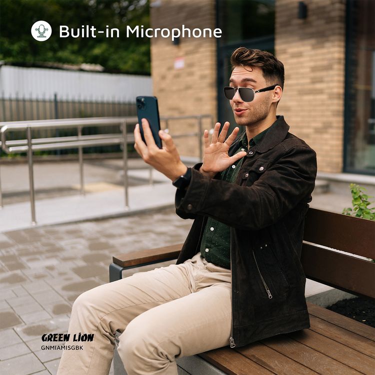 Green Lion Miami Smart Glasses, 85mAh Battery Capacity, Bluetooth Version 5.3, Magnetic Charging Time, 70 Minutes Charging Time, 4-6 Hours Play Time - Black