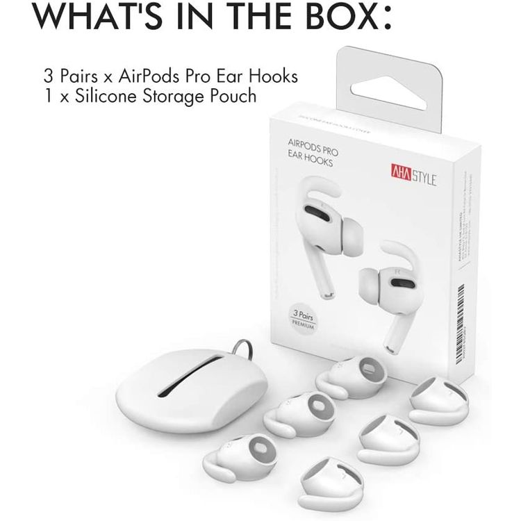 AhaStyle 3 Pairs Silicone Earbuds Covers for Apple AirPods Pro 1 Storage Hook Pouch, Anti-Lost & Anti-Slip Ear Tips for EarPods Accessories White