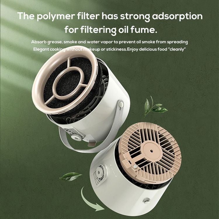 Porodo Lifestyle Portable Mini Smoke Exhaust with Filter, Washable Filters, Powerful Suction, Polymer Filter,  Adjustable Fan Speed - Beige 
