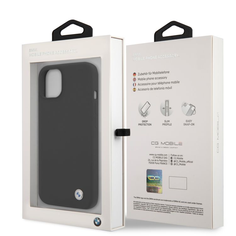 CG MOBILE BMW Liquid Silicone Hard Case Metal Logo Compatible for iPhone 13 (6.1") Easy Access to All Ports, Anti-Scratch - Black