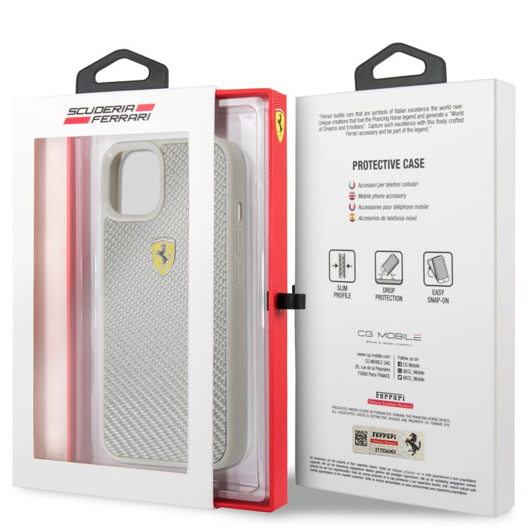 CG MOBILE Ferrari Real Carbon Hard Case Metal Logo Compatible for iPhone 13 (6.1") Scratches Resistant, Easy Access to All Ports