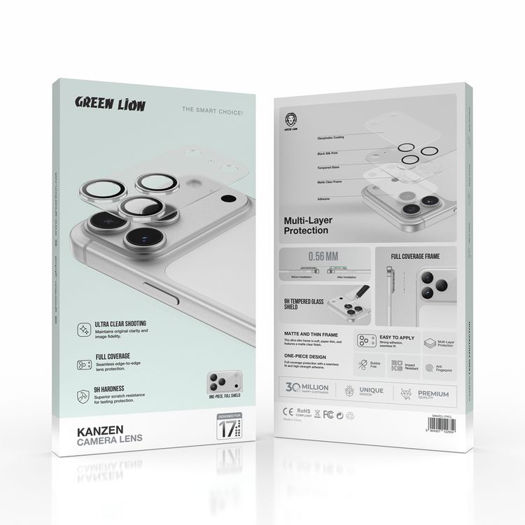 Green Lion Kanzen Camera Lens for iPhone 17 Pro, 9H Hardness, Easy to Apply, Anti Fingerprint, Bubble Free, Full Coverage, Ultra Clear Shooting, Impact Resistant, Ultra-Thin Base - Clear