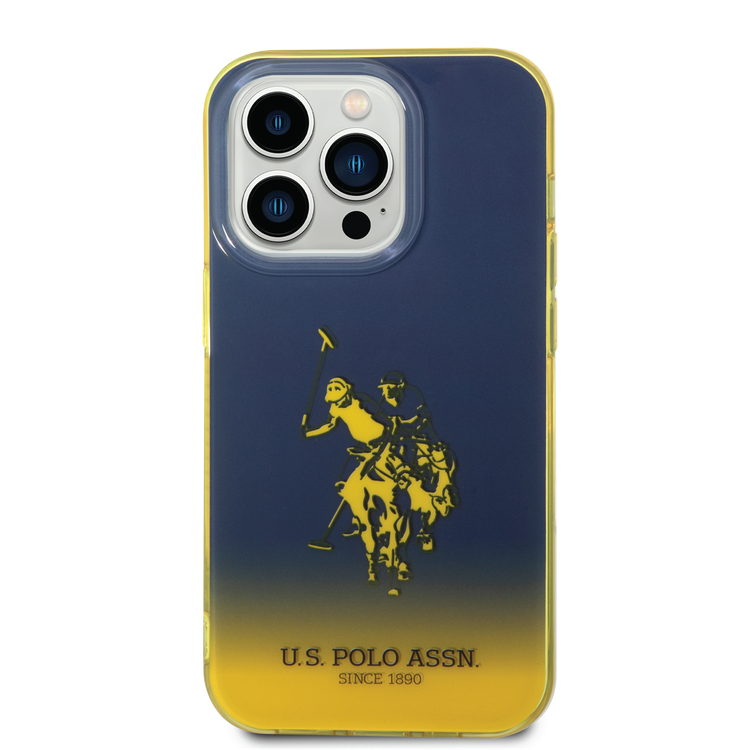 USPA PC / TPU جراب متدرج مع مصد مصبوغ وشعار الحصان متوافق مع iPhone 14 Pro Max - كحلي / أصفر
