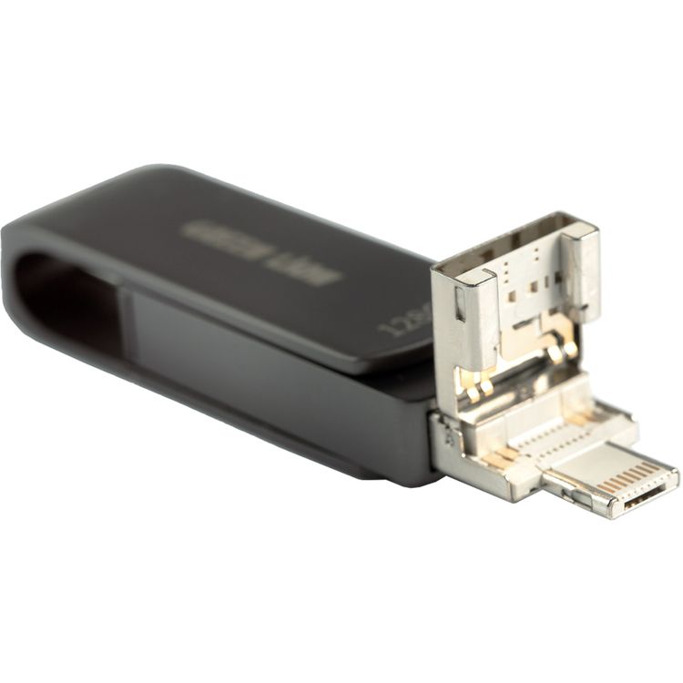 فلاشة Green Lion 4 في 1 بسعة تخزين 128 جيجابايت، مصنوعة من المعدن، Micro، Lightning، USB-C، واجهة USB-A، تدعم أنظمة Windows وMac وiPhone وAndroid - لون أسود