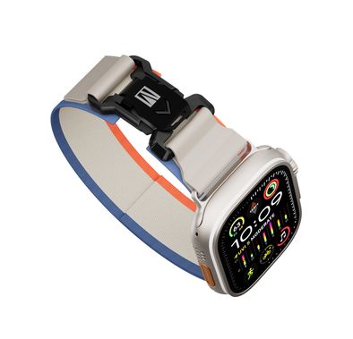 Levelo Rove Nylon Watch Strap with Magnetic Buckle, Compatible with 49/46mm Smartwatches & Apple Watch SE, Series 9, 8, 7, 6, 5, Abrasion Resistance, Hypoallergenic Material, Easy Snap-On & Quick Release Mechanism, Water-Resistant, Sweat-Resistant, 24/7 Wearability - White / Orange