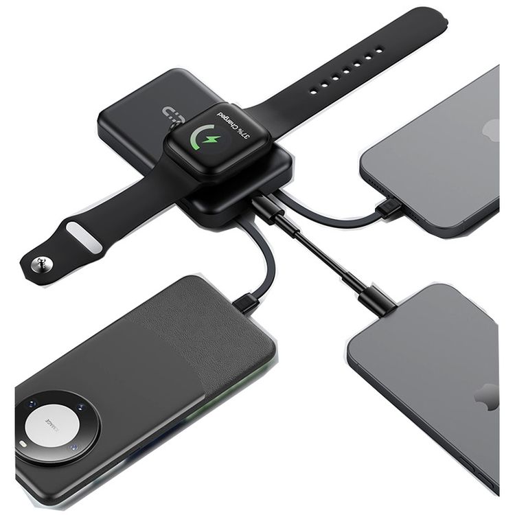 Porodo Magnetic Wireless 10000mAh Power Bank with Built-in USB-C + Lightning Cable Bracket, Simultaneous Charging, Digital Display, PD 22.5W - Black