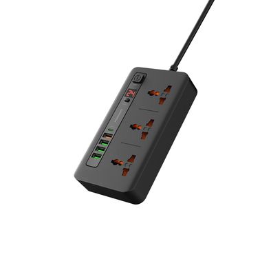 Porodo Multi-Port Power HUB Ultimate Home & Office Kit with 4 USB-A & 1 USB-C, 2m Cable Length, Built-in Safeguard, Over-Heat Protection, LED Display - Black