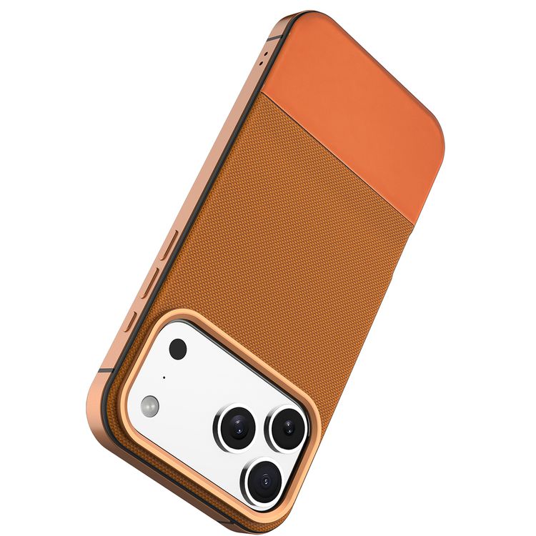 Levelo Cuir Leather Hybrid Case with Comfortable Grip for iPhone 17 Pro Max, Strong Magnets & MagSafe Compatible, Shock-Resistant Bumper, Aluminum Alloy Frame for Camera & Buttons, Drop-Tested - Sunrise Orange