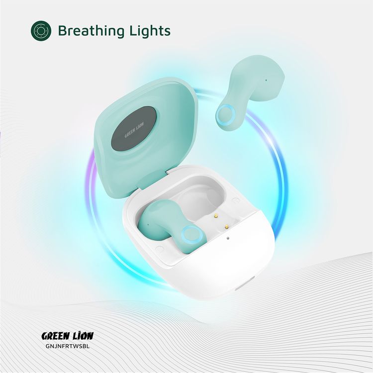 Green Lion Jenifer True Wireless Earbuds TWS, Touch Control, Voice Assistant, Breathing Lights, Clear Call Quality - Sky Blue