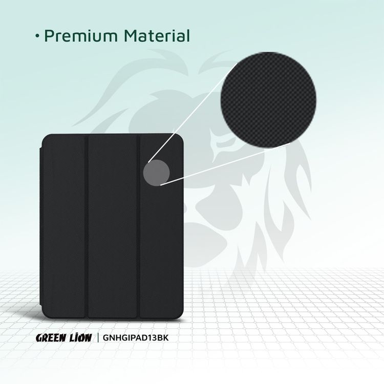 Green Lion Hogo Premium Case with Pencil Holder for iPad Pro 13", Ultra Slim Fit, Stable Tri-Fold Stand, Built-in Pencil Holder, Magnetic Smart Cover, Auto Sleep/Wake - Black